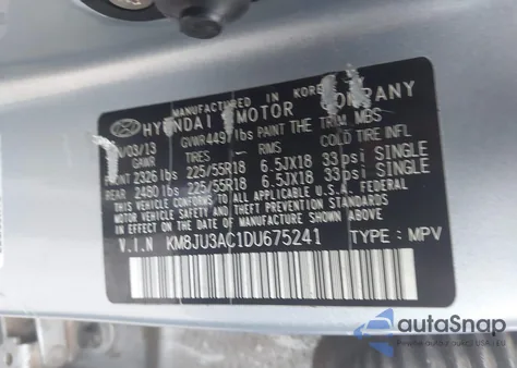 2013 Hyundai Tucson Limited from USA, damaged, VIN KM8JU3AC1DU675241